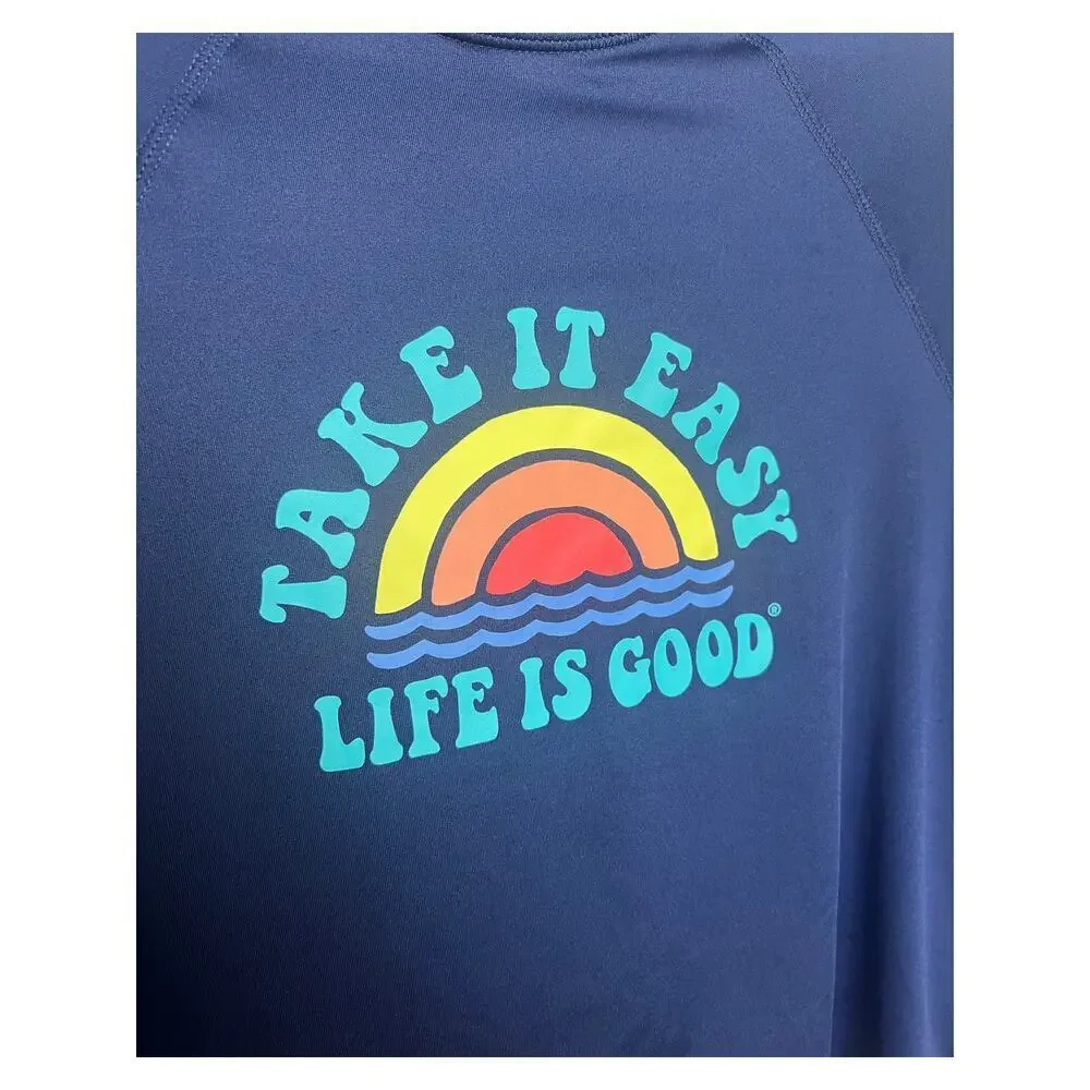 Life is Good Sun Shirt Kids Navy Long Sleeve Stretch UPF 50 Unisex Size XL